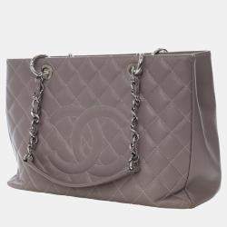 مملوكة مسبقًا حقيبة تسوق كبيرة شانيل رمادي شانيل بني كافيار