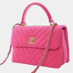 Pre Owned حقيبة شانيل بمقبض علوي وردية صغيرة شيفرون جيرسي عصري CC 