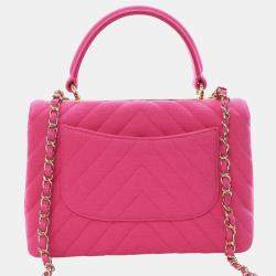 Pre Owned حقيبة شانيل بمقبض علوي وردية صغيرة شيفرون جيرسي عصري CC 