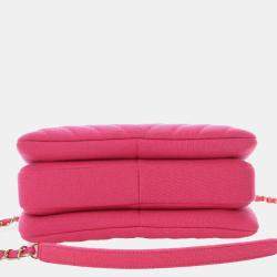 Pre Owned حقيبة شانيل بمقبض علوي وردية صغيرة شيفرون جيرسي عصري CC 