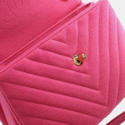 Pre Owned حقيبة شانيل بمقبض علوي وردية صغيرة شيفرون جيرسي عصري CC 