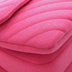 Pre Owned حقيبة شانيل بمقبض علوي وردية صغيرة شيفرون جيرسي عصري CC 