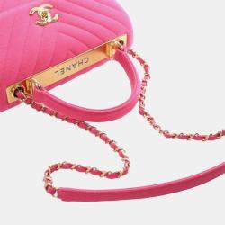 Pre Owned حقيبة شانيل بمقبض علوي وردية صغيرة شيفرون جيرسي عصري CC 