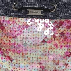 مملوكة مسبقًا Chanel Blue Multicolor Denim and Sequins Drawstring Bucket Bag