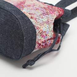 مملوكة مسبقًا Chanel Blue Multicolor Denim and Sequins Drawstring Bucket Bag