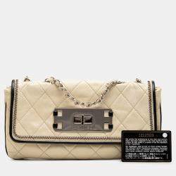 مملوكة مسبقًا حقيبة شانيل بيج وأسود كنزة جلدية مبطنة مسنة شرقية/غربية بغطاء