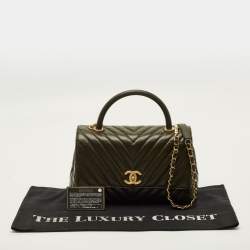 مملوكة مسبقًا Chanel Coco Small Olive Green Aged Lather Top Handle Bag