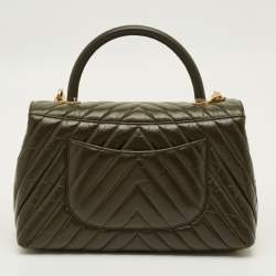 مملوكة مسبقًا Chanel Coco Small Olive Green Aged Lather Top Handle Bag