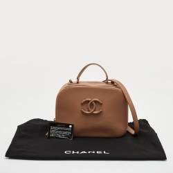 Pre Owned Chanel Coco Curve Beige Leather Vanity Case Bag
