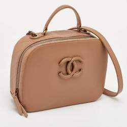 Pre Owned Chanel Coco Curve Beige Leather Vanity Case Bag