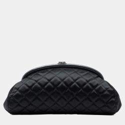 Pre Owned Chanel Black Quilted Satin Timeless Clutch