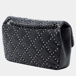 Pre Owned حقيبة شانيل رفرف تجميل معدن مرصع جلد العجل متضرر مبطن صغير أسود