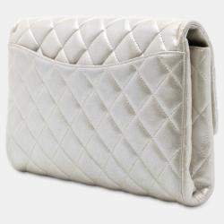 Pre Owned حقيبة كلاتش بشنطة شانيل جلد حمل مضلع متاليك ذهبي سي سي سلسلة