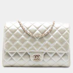 Pre Owned حقيبة كلاتش بشنطة شانيل جلد حمل مضلع متاليك ذهبي سي سي سلسلة