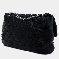 Pre Owned Chanel Black Extra Large CC Quilted Satin Single Flap