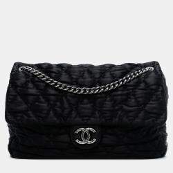 Pre Owned Chanel Black Extra Large CC Quilted Satin Single Flap
