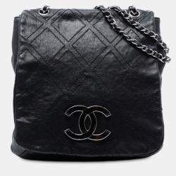مملوكة مسبقًا Chanel Black Large Calfskin Diamond Stitch Crossbody