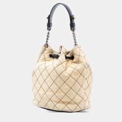 Pre Owned Chanel Black Brown CC Suede Wild Stitch Bucket Bag