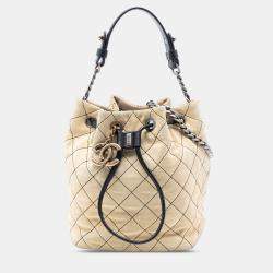 Pre Owned Chanel Black Brown CC Suede Wild Stitch Bucket Bag