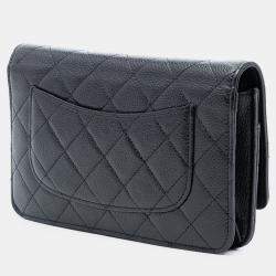 Pre Owned Chanel Black CC Quilted Caviar Wallet on Chain