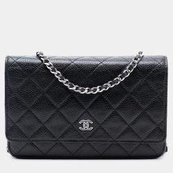 Pre Owned Chanel Black CC Quilted Caviar Wallet on Chain