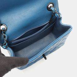 Pre Owned Chanel Mini Matelasse Shoulder Bag Leather Blue