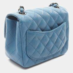 Pre Owned Chanel Mini Matelasse Shoulder Bag Leather Blue