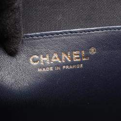 Pre Owned Chanel Matelasse Shoulder Bag In Grained Calfskin Leather Navy Blue