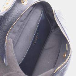 Pre Owned Chanel Matelasse Shoulder Bag In Grained Calfskin Leather Navy Blue