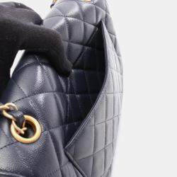 Pre Owned Chanel Matelasse Shoulder Bag In Grained Calfskin Leather Navy Blue