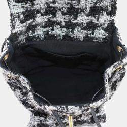 Pre Owned حقيبة ظهر شانيل كوكو مارك سلسلة من التويد جلد أسود/رمادي