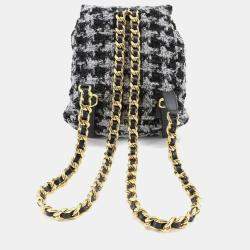 Pre Owned حقيبة ظهر شانيل كوكو مارك سلسلة من التويد جلد أسود/رمادي