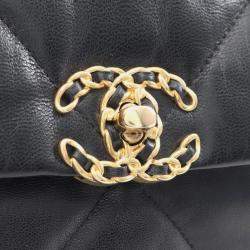 مملوكة مسبقًا حقيبة كتف شانيل 19 ديسنوف ماتيلاسي جلد حمل أسود