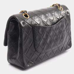 Pre Owned Chanel Matelasse Double Flap Shoulder Bag In Lambskin Leather Black