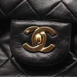 Pre Owned Chanel Matelasse Double Flap Shoulder Bag In Lambskin Leather Black