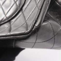Pre Owned Chanel Matelasse Double Flap Shoulder Bag In Lambskin Leather Black