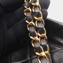 Pre Owned Chanel Matelasse Double Flap Shoulder Bag In Lambskin Leather Black