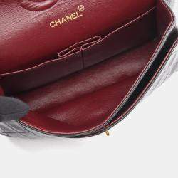 Pre Owned Chanel Matelasse Double Flap Shoulder Bag In Lambskin Leather Black