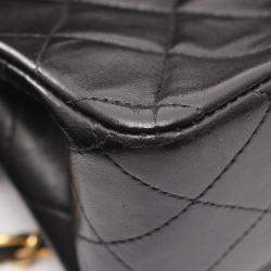 Pre Owned Chanel Matelasse Double Flap Shoulder Bag In Lambskin Leather Black