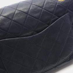 Pre Owned Chanel Matelasse Double Flap Shoulder Bag In Lambskin Sheepskin Navy