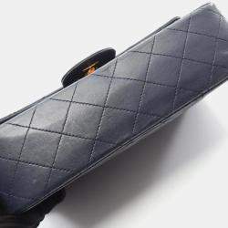 Pre Owned Chanel Matelasse Double Flap Shoulder Bag In Lambskin Sheepskin Navy