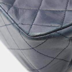 Pre Owned Chanel Matelasse Double Flap Shoulder Bag In Lambskin Sheepskin Navy
