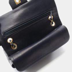 Pre Owned Chanel Matelasse Double Flap Shoulder Bag In Lambskin Sheepskin Navy