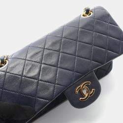 Pre Owned Chanel Matelasse Double Flap Shoulder Bag In Lambskin Sheepskin Navy