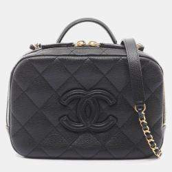Pre Owned Chanel Matelasse Shoulder Bag In Grained Calfskin Leather Black