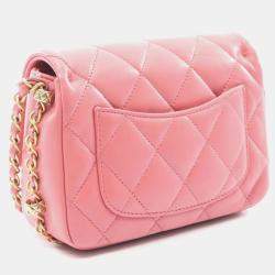Pre Owned حقيبة كتف شانيل ماتلاسيه صغيرة جلد الخروف وردي