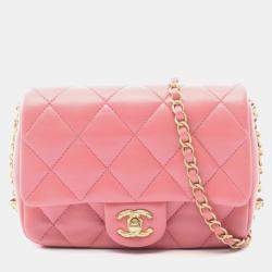 Pre Owned حقيبة كتف شانيل ماتلاسيه صغيرة جلد الخروف وردي