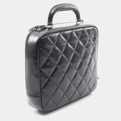 Pre Owned Chanel Matelasse Top Handle Shoulder Bag In Shiny Calfskin Leather Black