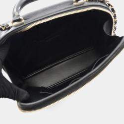 Pre Owned Chanel Matelasse Top Handle Shoulder Bag In Shiny Calfskin Leather Black