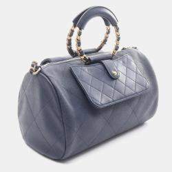 مملوكة مسبقًا Chanel Matelasse Shoulder Bag In Grained Calfskin Leather Navy Blue